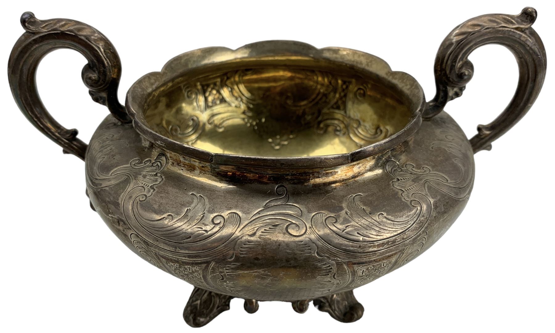 Early Victorian silver two handled sugar bowl with engraved decoration - Image 2 of 4