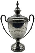 Silver two handled challenge cup and cover of urn form 'Midland Bank Golf Association' London H18cm