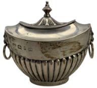 Late Victorian silver tea caddy of oval design with hinged lid