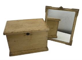 Late Victorian pine storage box with hinged lid W43cm and a Victorian upright wall mirror in gilt fr