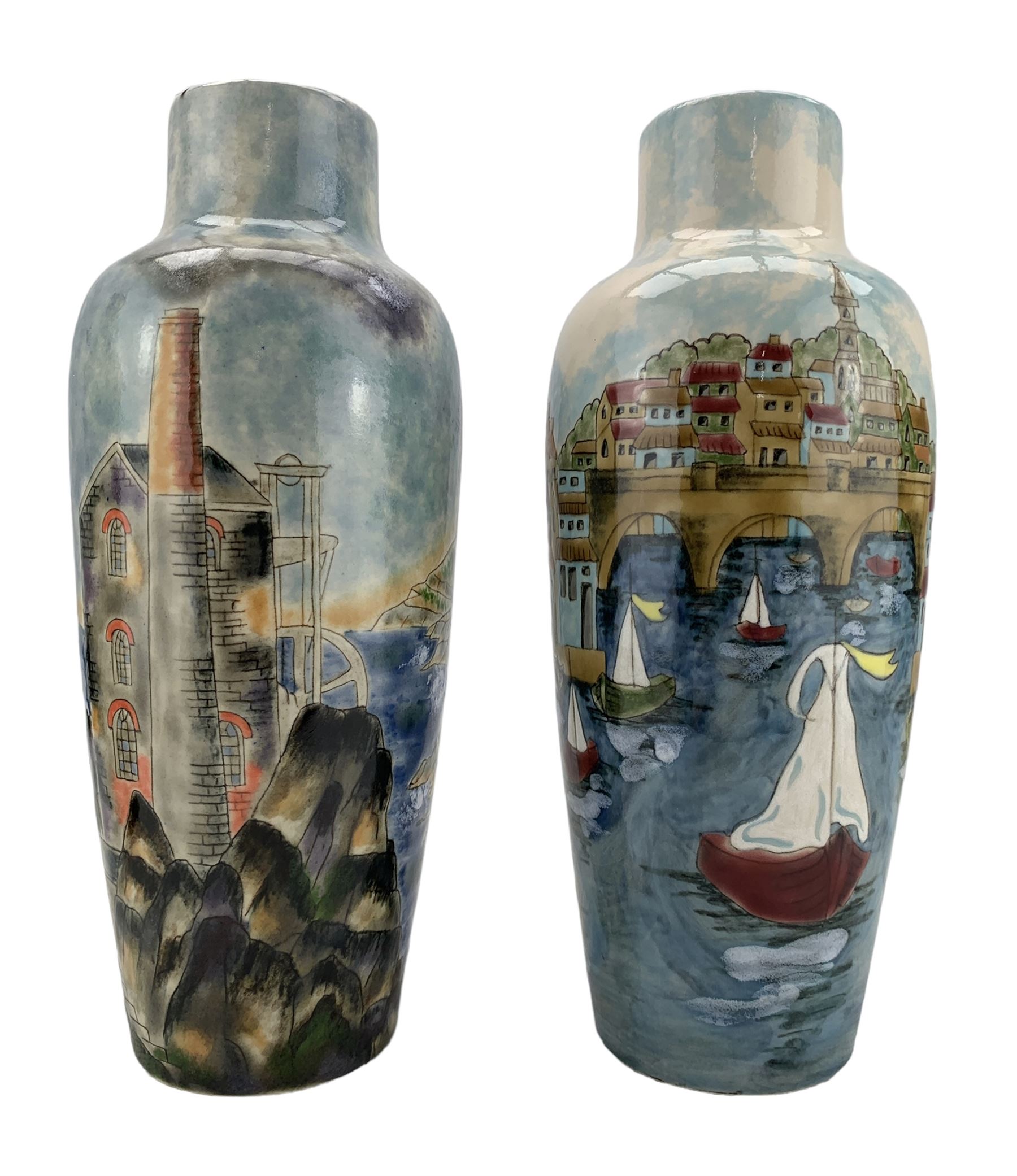 Cobridge limited edition pottery vase in the 'Riviera' pattern by Nicola Slaney 65/150 H26cm and ano - Image 2 of 2