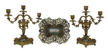 Pair of 19th century French gilt metal three-light candelabra