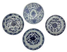 Three Chinese Export Tongzhi 'Lotus' pattern blue and white dishes