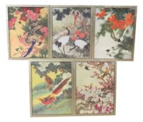 Set of five Chinese printed silk panels