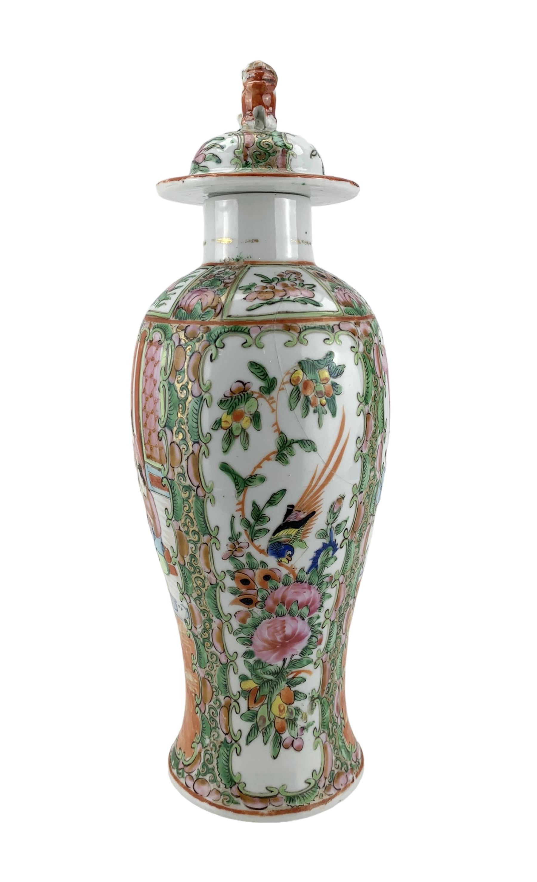 19th century Chinese Canton Famille Rose baluster form vase and cover - Image 2 of 2