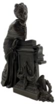 19th century French bronze sculpture of a Classical female muse leaning against a pedestal applied w