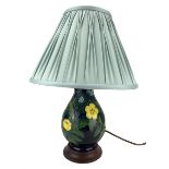 Moorcroft Buttercup pattern table lamp with pleated shade on wooden base H21cm excluding fittings