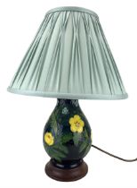 Moorcroft Buttercup pattern table lamp with pleated shade on wooden base H21cm excluding fittings