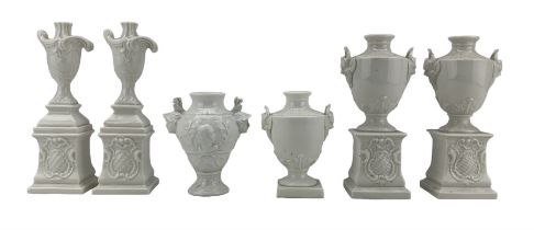 Group of Nymphenburg Blanc de Chine porcelain urn shaped vases
