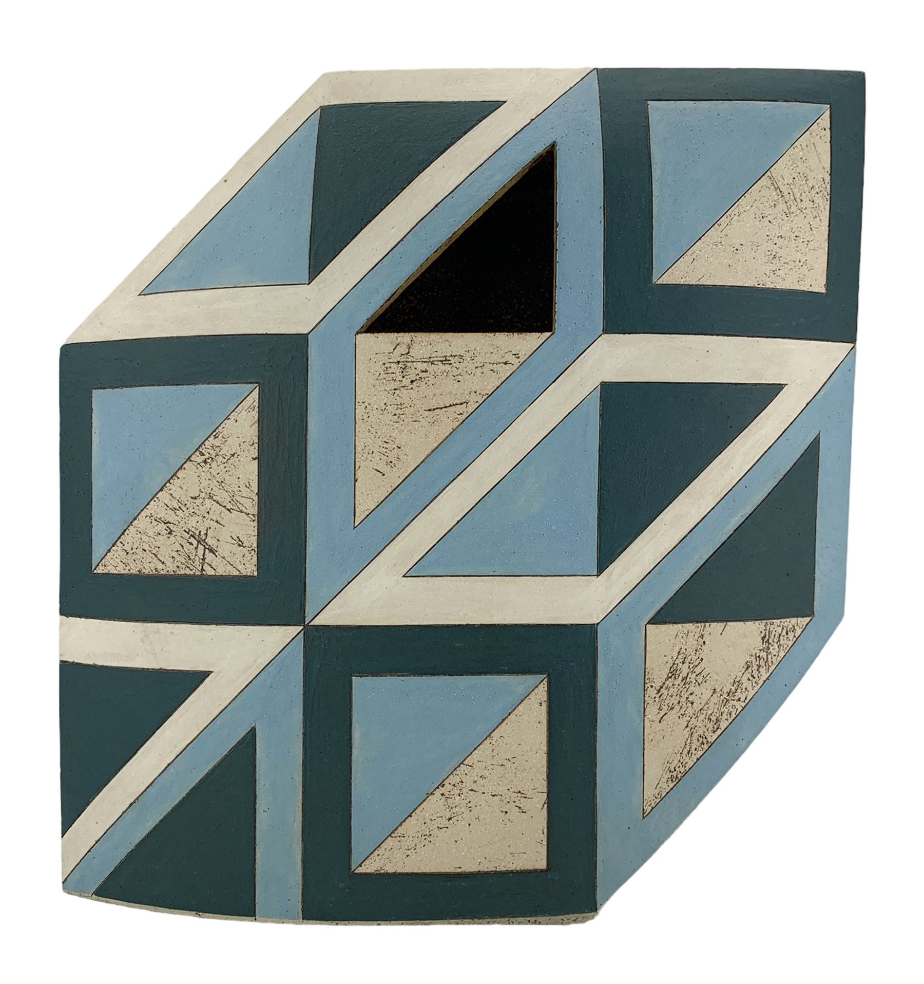 Ben Arnup (British 1954-): stoneware trompe l'oeil angular form sculpture
