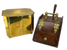 Art Nouveau design brass rectangular coal box with hinged lid and liner W36cm and an Edwardian mahog