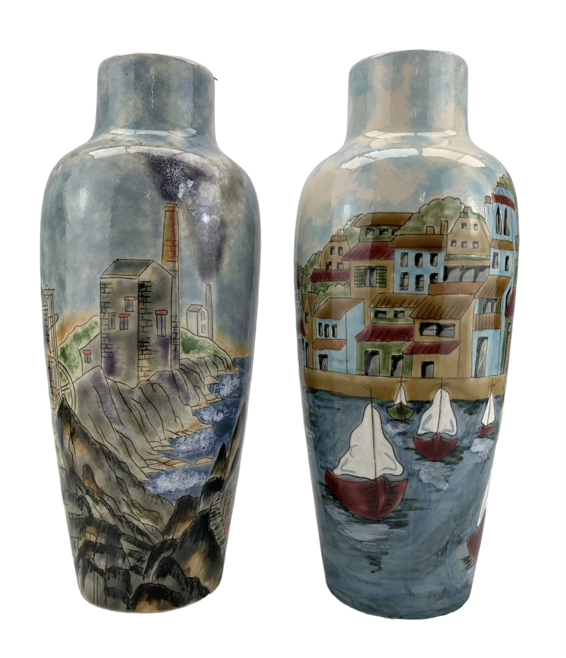 Cobridge limited edition pottery vase in the 'Riviera' pattern by Nicola Slaney 65/150 H26cm and ano