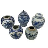 Five Chinese blue and white ginger jars