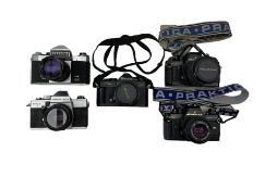 Cameras including Carl Zeiss Jena Jenaflex AM-1 electronic with Pentacon Prakticar '1:1.8 f 50mm MC'
