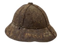 Steel military helmet with strap work decoration