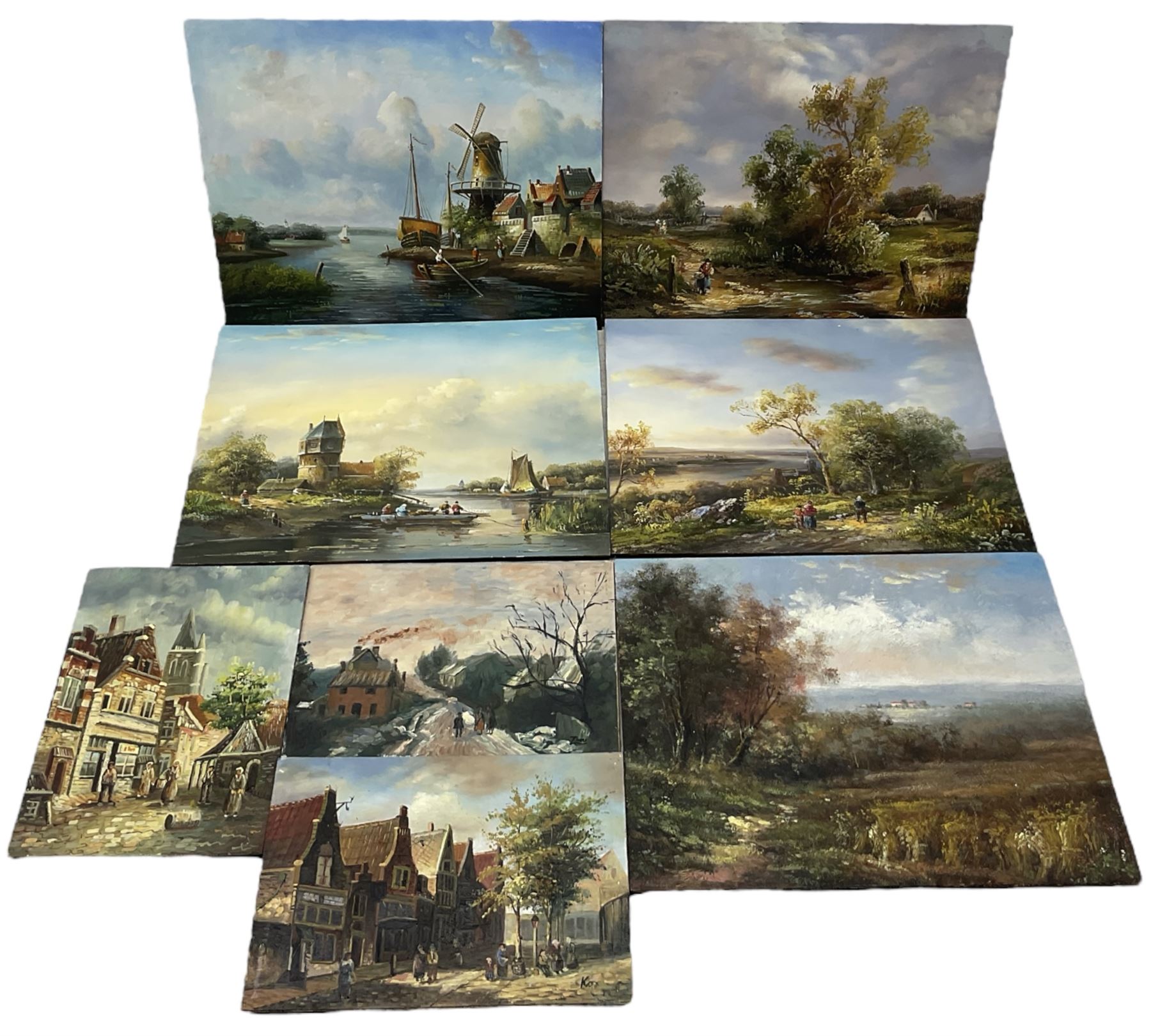 Collection of continental style oils on panel with landscape and street scenes - Image 2 of 3