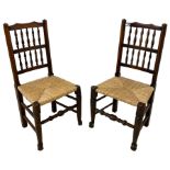 Matched pair of 19th century elm spindle back chairs