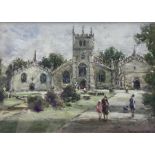 William Manners (British 1860-1930): Figures Before a Church