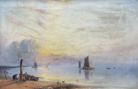 William Crawhall (British fl.1859-1894): Sailing Boats Offshore at Sunset