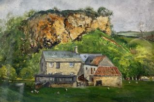 Arthur W Newsholme (British 1920-): Farmstead before Rocky Cragg