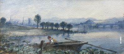 Frederic Holding (British 1817-1874): River Scene with a Figure in a Punt