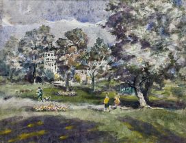 Alfred J Prust (British ex. 1924-1937): Figures in a London Park