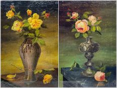 F Trolley (British Early 20th century): Still Life of Roses in Ornate Vase