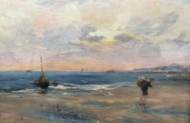 Hugh Berry Scott (British 1853-1940): Collecting the Day's Catch at Sunset