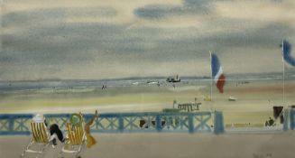 Patrick Hall (British 1906-1992): Figures Sunbathing on the Beach Promenade