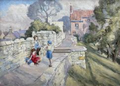 David Horner (Northern British 1913-1974): Children Playing on the York City Walls