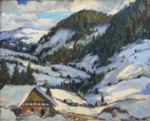 Adolphus George Broomfield (Canadian 1906-1992): Snowy Mountainous Landscape with Alpine Chalet