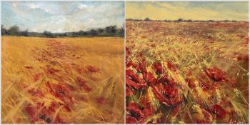 E M Jones (British mid-20th century): Wheat Fields with Poppies