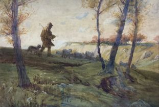 George Faulkner Wetherbee RI ROI (American 1851-1920): Shepherd and Flock at Dawn