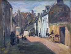 Circle of Jack Butler Yeats (Irish 1871-1957): Street Scene with Figures and Cart