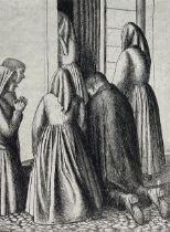 Frederick George Austin (British 1902-1990): Nuns and Gentleman in Prayer at Doorway