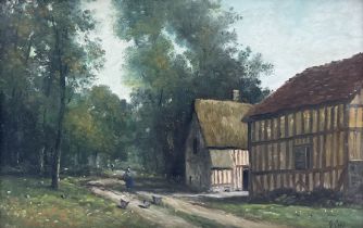 Gerard Roux (French 1946-): French Farmstead Scene with Chickens