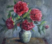 M Williams (British 20th century): Still Life of Roses in a Vase