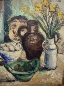 Continental School (20th century): Still Life of Flowers and Fruit on a Ledge