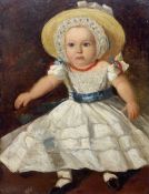 Richard Henry Clements Ubsdell (British 1813–1887): Naïve Portrait of a Victorian Baby Girl in a Bon