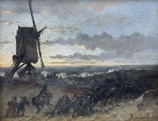 Dutch School (Early 20th century): Footsoldiers and Cavalry Marching Across Netherlands Landscape at