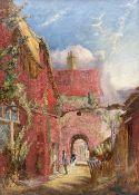 English School (19th century): Victorian Street Scene with Figures