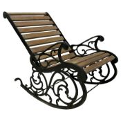 Cast metal and hardwood slatted garden rocking chair