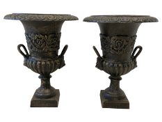 Pair of Victorian design ornate cast iron garden urn