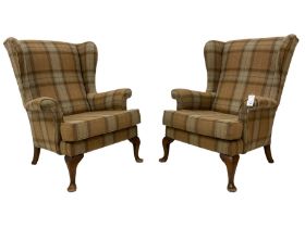 Parker Knoll - pair of Georgian design hardwood framed wingback armchairs