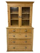 19th century pine bookcase on chest