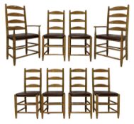 Treske Furniture - set of eight (6+2) elm 'Shaker' design dining chairs