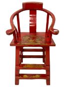 Chinese distressed red lacquered high chair