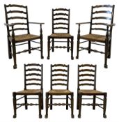 Set of six (4+2) 20th century oak country farmhouse chairs
