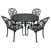Nova Garden Furniture - green finish cast metal garden table with circular top and a set of four gar