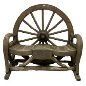 19th century and later rustic wagon wheel back two seat bench